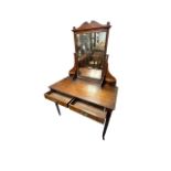 Edwardian walnut dressing table with large mirror, width 107cm, depth 53cm, height 165cm.