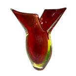 Murano Glass, a Murano Sommerso glass vase, possibly Flavio Poli, winged neck form, in red and green