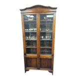 Glazed display cabinet with two doors and 2-door cupboard below, width 90cm, depth 30cm, height