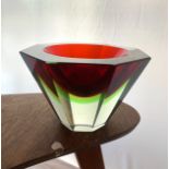 Flavio Poli (Italian, 1900-1984), Murano Sommerso large studio glass ashtray, octagonal shape with