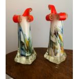 Murano Glass, a pair of Murano Glass candleholders, floral style design with marbled pattern. Height