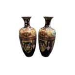 Pair of Japanese Cloisonne Vases. 47cm in height. These have identical artworks to each other.