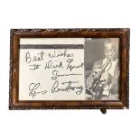 Louis Armstrong signed note, "Best wishes to Dick Lowe from Louis Armstrong", framed with picture of
