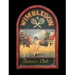 A Wimbledon Tennis Club wooden hand painted raised panel sign. “Wimbledon Tennis”.
