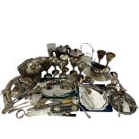 A large number of mostly silver plated and some white metal items, including a silver plated