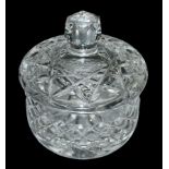 Galway Crystal trinket pot with lid, diameter 9.5cm, height with lid 9cm.