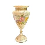 A Royal Worcester blush ivory porcelain vase, the body painted with flowers, with gilded