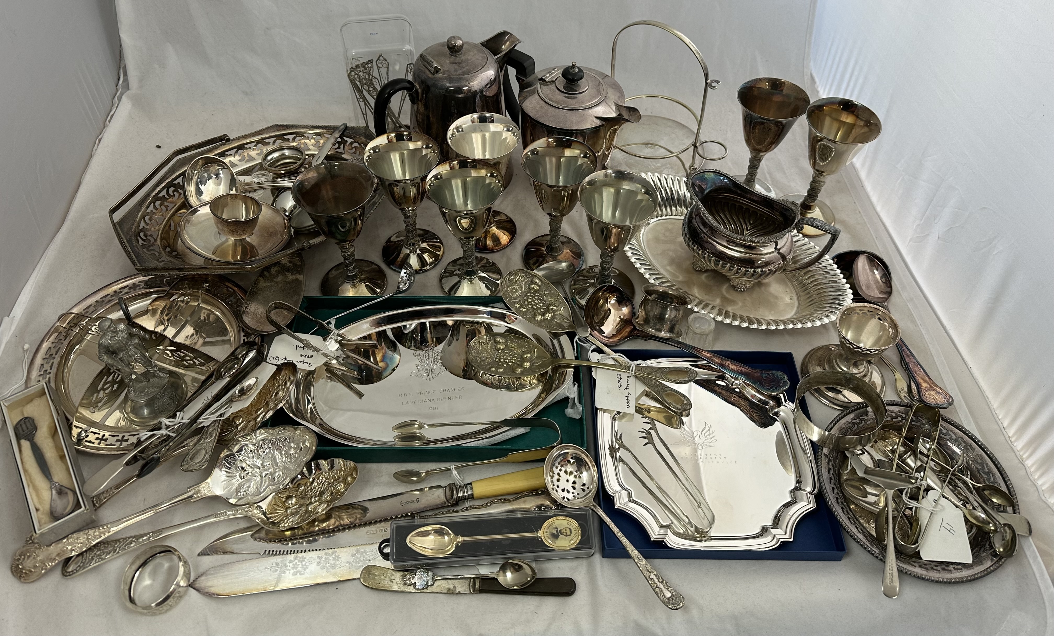 A large number of mostly silver plated and some white metal items, including a silver plated - Image 2 of 2