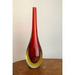 Murano Glass, a large Murano Sommerso, teardrop studio glass vase in red and orange tones. Small