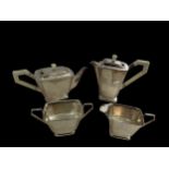 A silver plated Art Deco style four piece tea and coffee service with stylised design. Comprising of