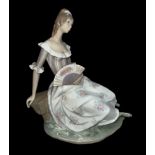 LLadro, Lady with Fan, (1970, Alfredo Ruiz) a large Lladro seated female figurine with fan on