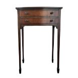 An Edwardian bow-front two drawer side table, height 74cm, width 48cm, depth 40cm.