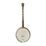 Langstile Deluxe archtop banjo, c.1920’s, walnut neck with 22 frets, mother of pearl inlay to the