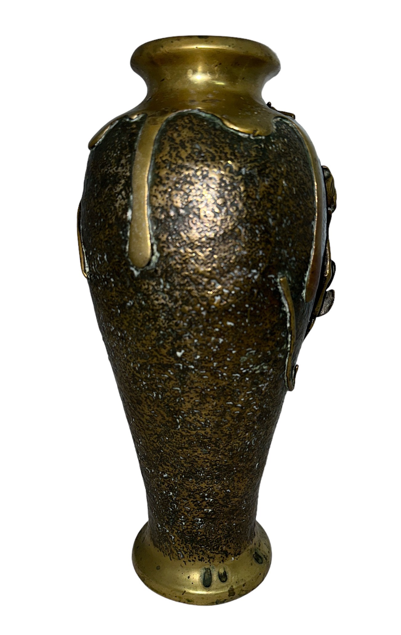 Japanese bronze floral vase, with floral and leaf relief decorations to side, marked to base. Heavy. - Image 2 of 3