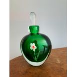 Murano Glass, a Murano Sommerso glass scent / perfume bottle with glass stopper, green design with