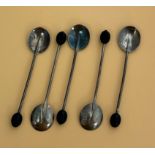 Five silver coffee spoons with coffee bean . Hallmarks for Adie Brothers, 1925, Birmingham. Weight