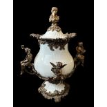 A large late 19th Century European (likely Austrian) crackled porcelain urn / cassolette with gilt