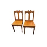 Pair of Oak hall chairs, wooden seat, generally excellent, approx. size: H86cm/34 inches x W41cm/