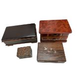 Several jewellery boxes and other boxes. Some wooden, some metal.