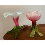 Kralik, pair of Kralik Floriform Opalescent Art Nouveau glass mantel vases in the shape of lilies.