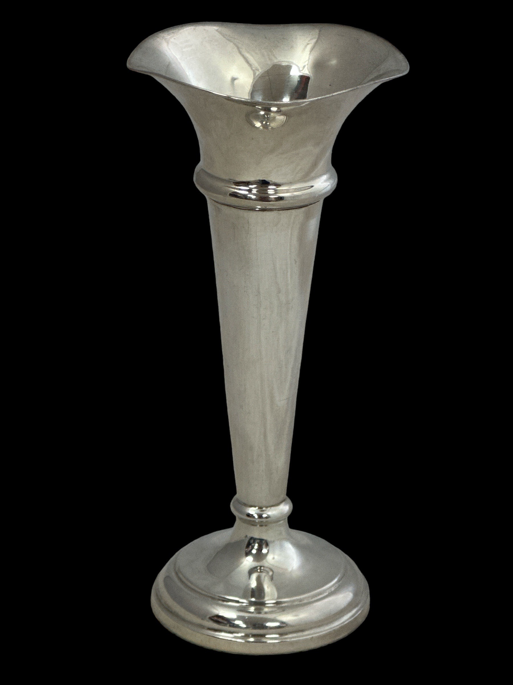 A silver vase by J. Collyer in trumpet design with tapered body and circular base. Height approx