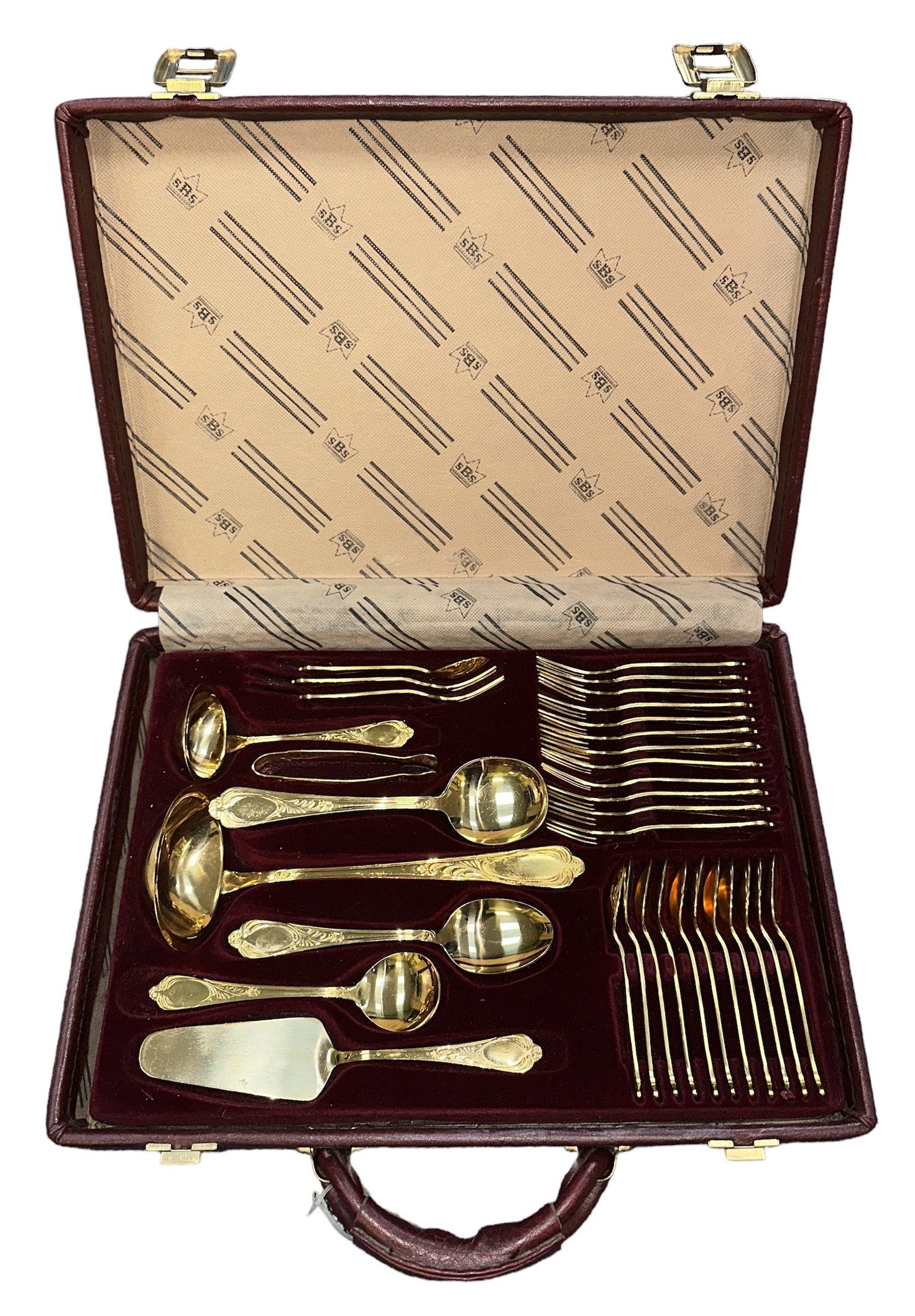 BESTECKE SOLINGEN; a seventy-piece gold plated cutlery set in a leather-style briefcase, over two - Image 2 of 4