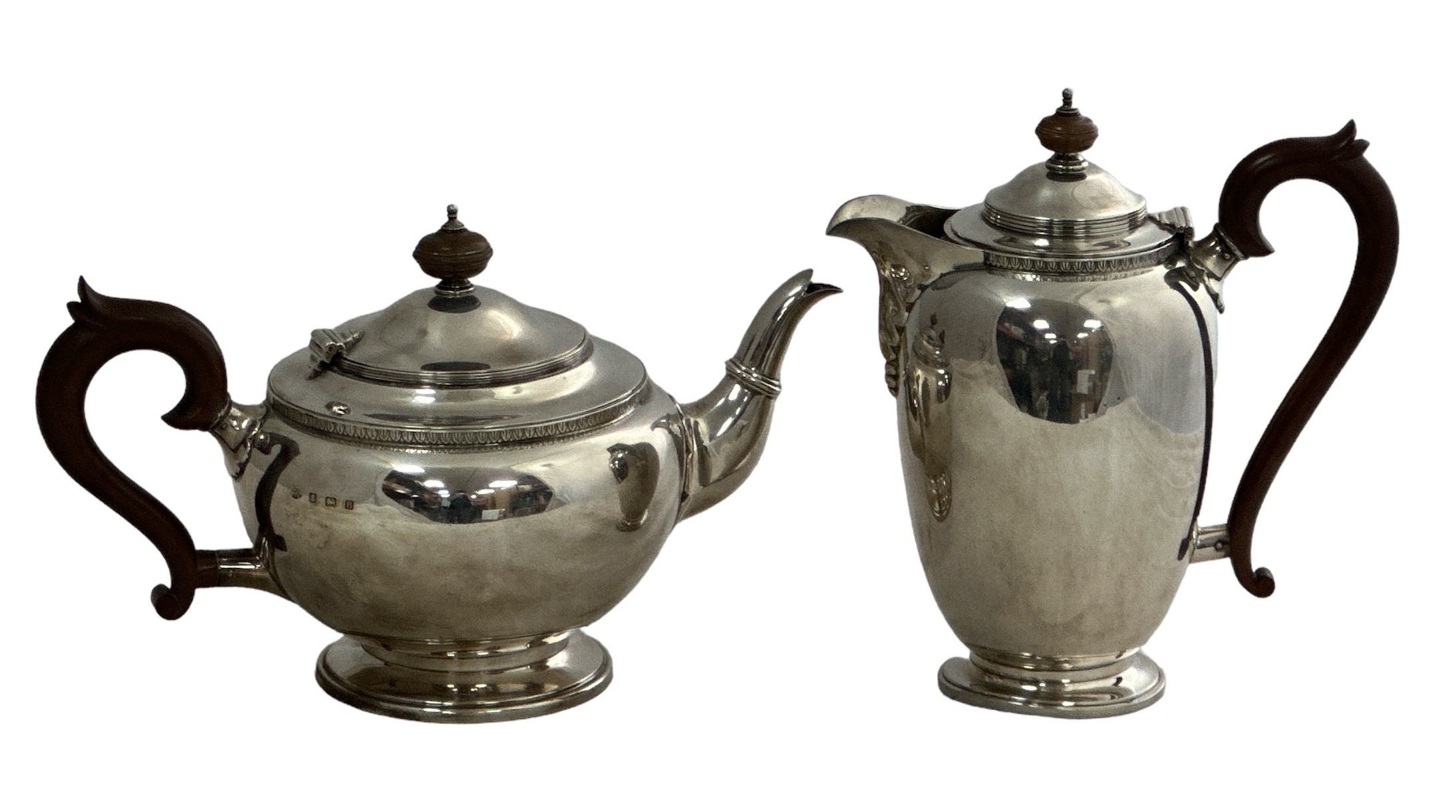 Silver teapot and coffee pot/ hot water pot by Adie Brothers, both with 1926 Birmingham hallmarks. - Image 2 of 2