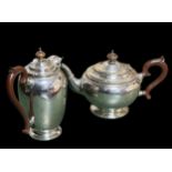 Silver teapot and coffee pot/ hot water pot by Adie Brothers, both with 1926 Birmingham hallmarks.