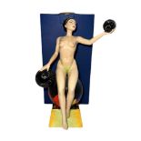 Peggy Davies erotic ceramic sculpture ‘Isadora’, a naked woman with black hair in seated position,