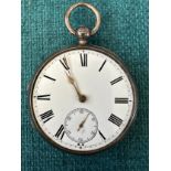 C.1888 Kendal & Dent key wound silver pocket watch, in need of replacement glass, AF.