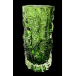 WHITEFRIARS; a Geoffrey Baxter (British, 1922-1985) tree bark vase in green, height 15cm, diameter