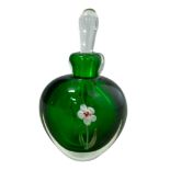 Murano style Sommerso glass scent / perfume bottle with glass stopper, green design with