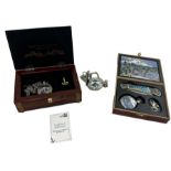 Three modern pocket watches, one commemorating "HMS Victory at Trafalgar" in musical box with