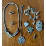 A range of silver and costume including a 925 moonstone pendant, a hallmarked silver charm