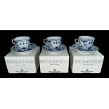 Royal Copenhagen – Three boxed hand painted Royal Copenhagen Blue Fluted Half Lace pattern Coffee