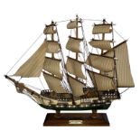 Wooden ship scale model of H.M.S. Victory 1765, height 41.5cm, length 51cm, width 11cm.