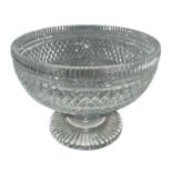 Waterford cut crystal pedestal bowl with facetted rims and diamond cut banding on circular foot 18.