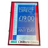 Chiltern Railways framed poster "Birmingham Direct...", excellent in excellent clear Perspex
