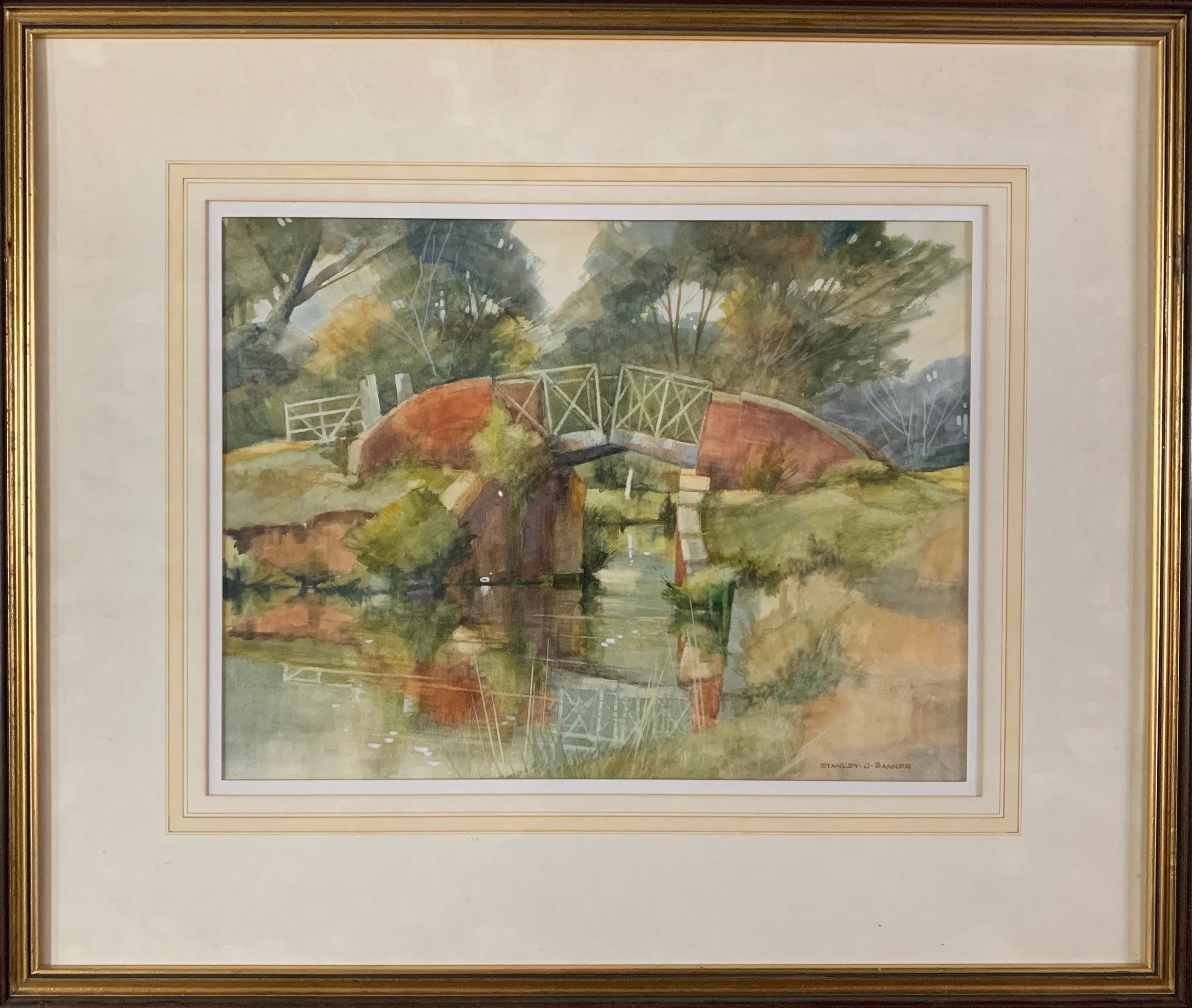 Stanley J Banner (British) – ‘Bridge Over The Canal – Lapworth’, watercolour on paper painting of - Image 2 of 4