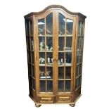 Glazed display cabinet with two doors and glazed side panels over two drawers, width 130cm, depth