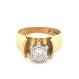 A gold and diamond solitaire ring, stamped 18ct. Diamond approx 0.35ct. Approx VS2 to SI1 clarity.