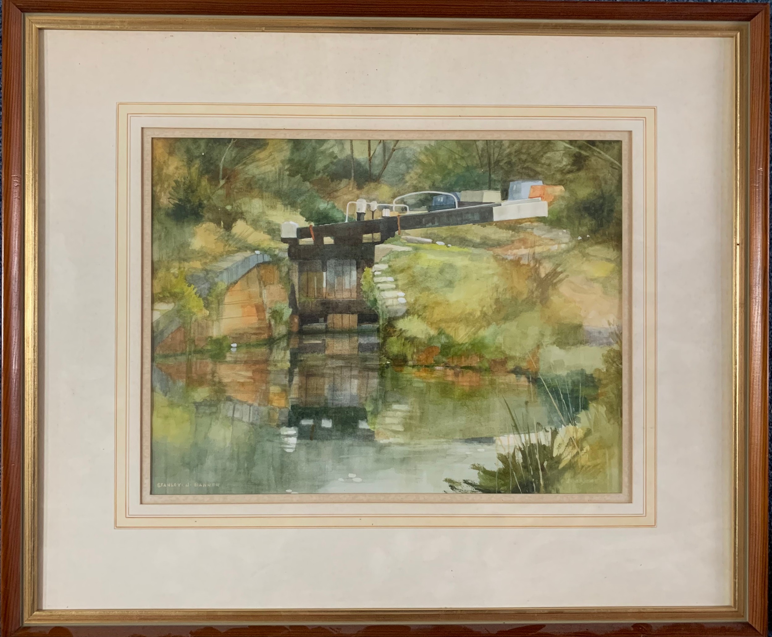 Stanley J Banner (British) – ‘Lock at Lapworth’ watercolour on paper painting of a lock on - Image 2 of 4