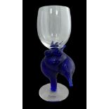 Kjell Engman (Swedish, b. 1946) – Blue Flying Woman Wine Glass, Kjell Engman for Kosta Boda wine