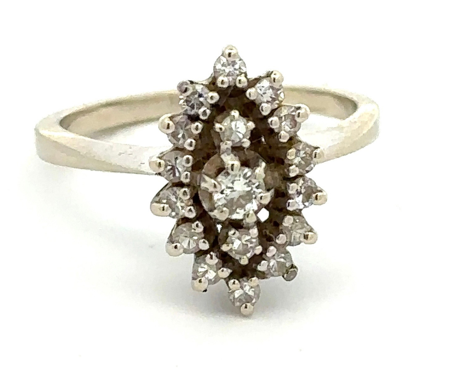 Diamond ring - round brilliant diamonds set in a marquise design in white gold