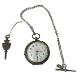 Victorian Swiss silver ladies pocket watch, keywind mechanism, enamel dial with gilt decorations and