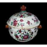 Chinese famille rose tureen and cover, famille floral decoration to side and lid, the lid having a