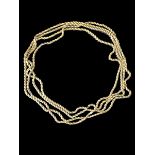 A rope chain necklace in unmarked gold, (tests as 9ct). Some damaged links. Weight 20.91g approx.