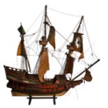 'The Golden Hinde' - Wooden model of Francis Drake's signature ship. Built in the 1940's. In good