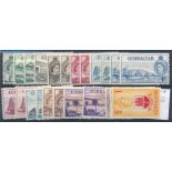 Gibraltar – 1953-59 set to £1 (with shades, 2/ x2) Mint. (SG 145-158), Cat. £200.