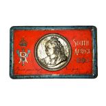 Boer War South Africa 1900 Christmas Gift Tin, with profile of Queen Victoria to the centre